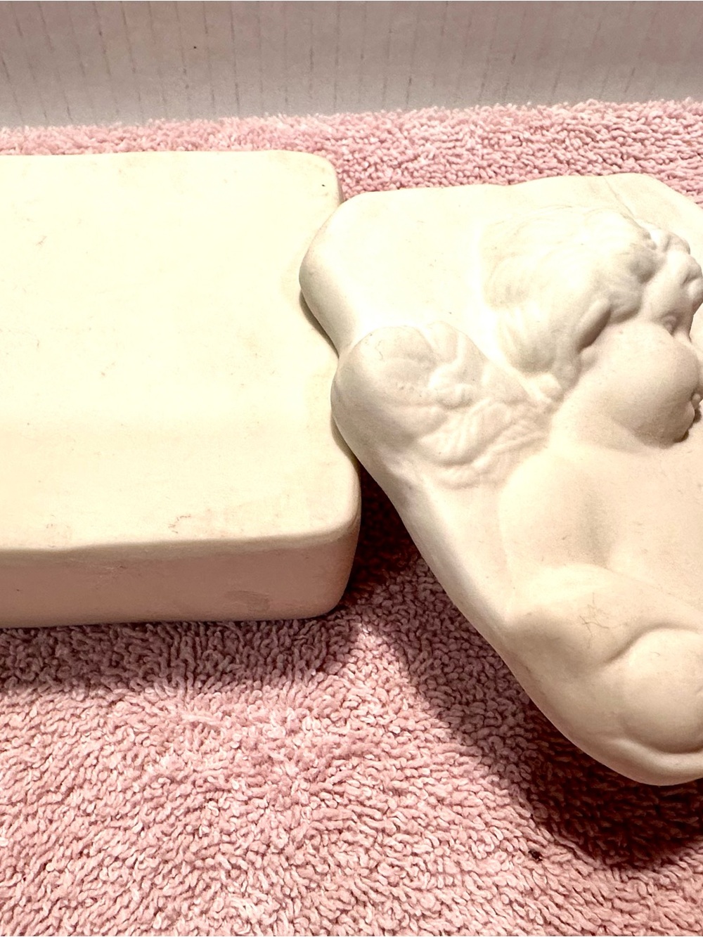 Vintage White Ceramic Trinket Box with Sculpted Cherub Lid